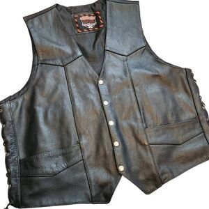 Vintage Vest Interstate Leather Motorcycle Mens XL Lace Sides Snap Button